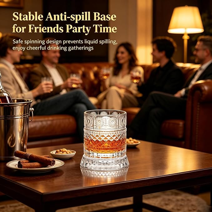 Spinning Whiskey Glass with Large Ice Ball Mold, 360° Rotating Crystal Rocks - Image 5