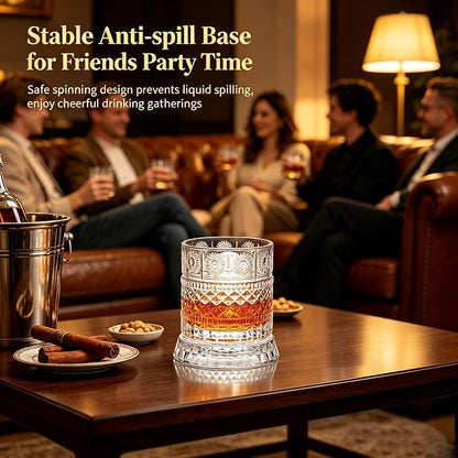 Spinning Whiskey Glass with Large Ice Ball Mold, 360° Rotating Crystal Rocks - Image 5