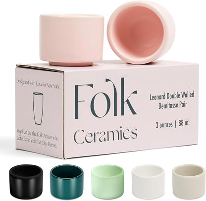 Folk Ceramics Leonard Ceramic Espresso Cups | Modern Stackable Demitasse Mugs by FolkCeramics