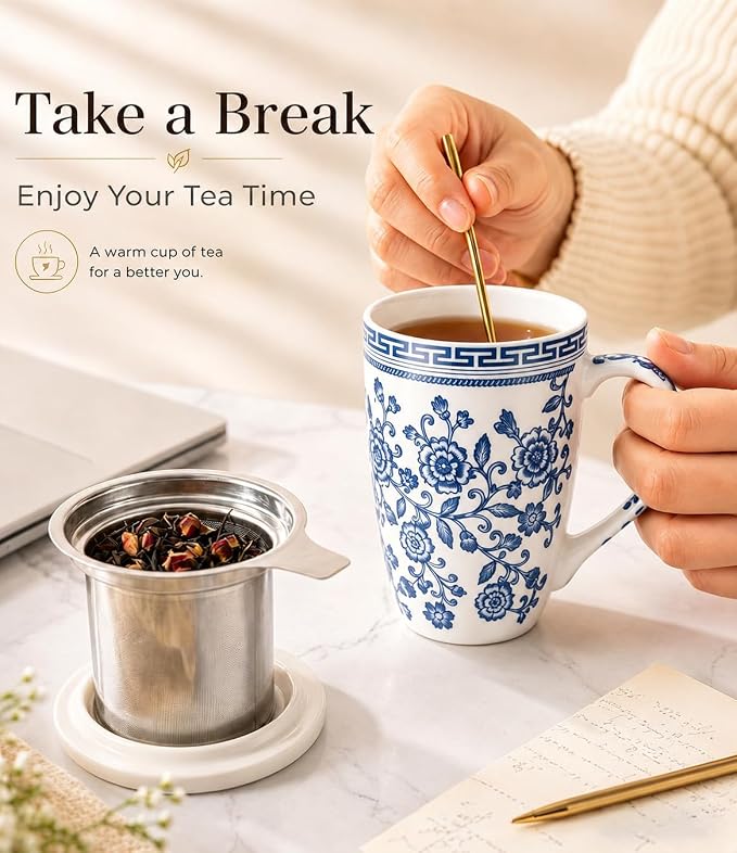 AmorArc Tea Cup With Infuser and Lid, 18oz Loose Leaf Tea Mug With Steeper | - Image 5