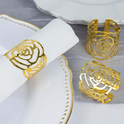 Efavormart 4 Pack | Shiny Gold Laser Cut Rose Metal Cuff Napkin Rings, - Image 8