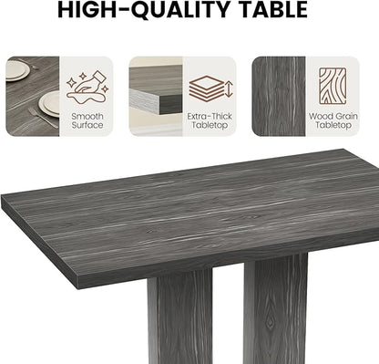Modern 5-Piece Dining Table Set for 4, 46" Pedestal Dining Table with 4 Leather Chairs, Small Space Saving Kitchen Table Set, Grey Wood Finish Rectangular Table for Dining Room & Apartment