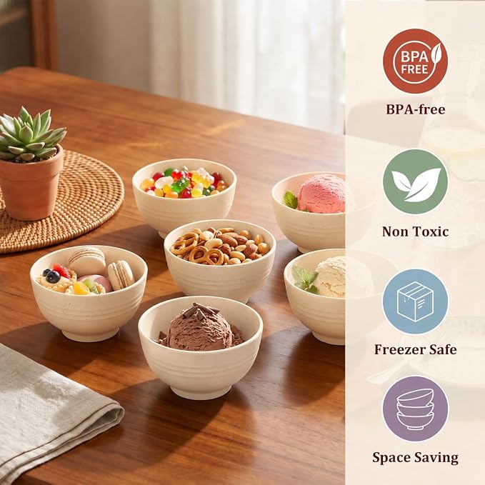 PYRMONT Wheat Straw Bowls Set of 8 Unbreakable Small Bowls 10 OZ Alternative - Image 6
