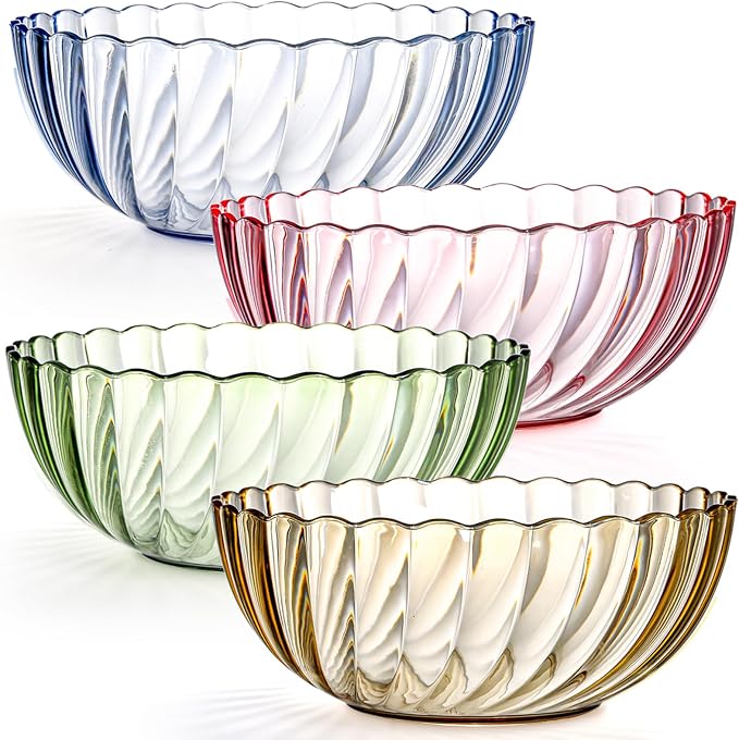 Fasmov 4 Pack Plastic Serving Bowls, Plastic Salad Mixing Bowls, 74oz Break by Fasmov