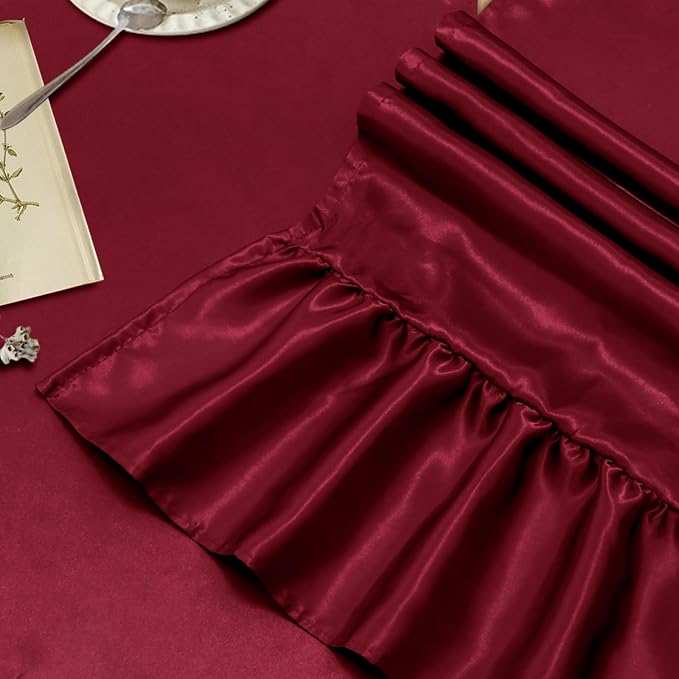 2 Pack Burgundy Satin Table Runner 12 x 108 Inch | Ruffle Design, Luxurious - Image 4