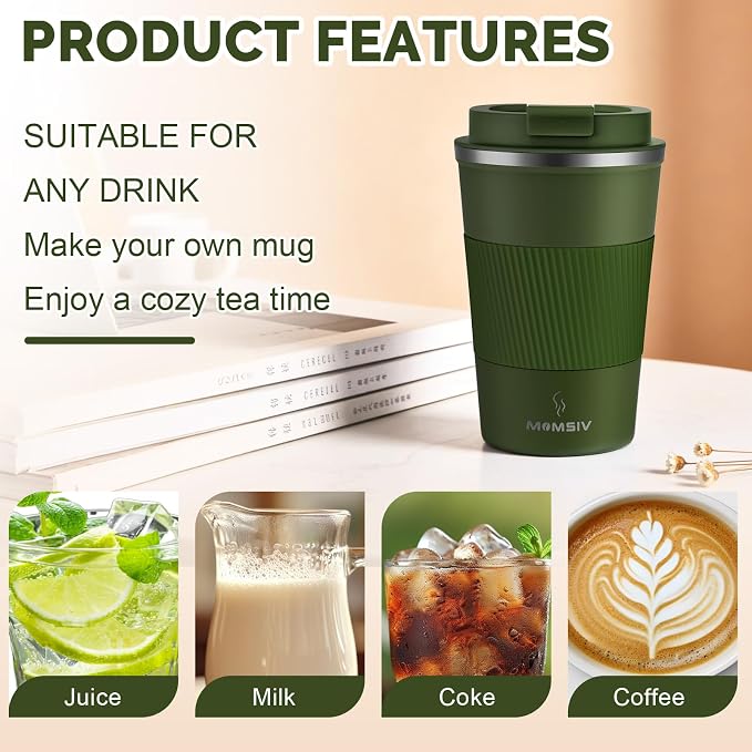 MOMSIV 12oz Travel Coffee Mug, Insulated Coffee Cup - Image 4