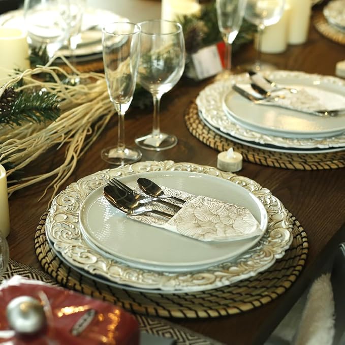 Antique Charger Plates, 13 Inch White Dinner Plate Chargers Round Server Ware. - Image 7