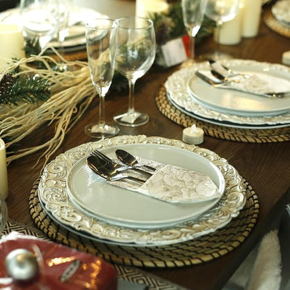 Antique Charger Plates, 13 Inch White Dinner Plate Chargers Round Server Ware. - Image 7