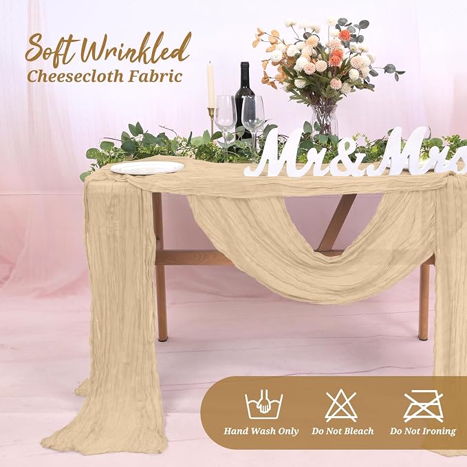 Pesonlook Cheesecloth Table Runner Beige, 10 Pack 17.7x108 inch, Long | Rustic - Image 8