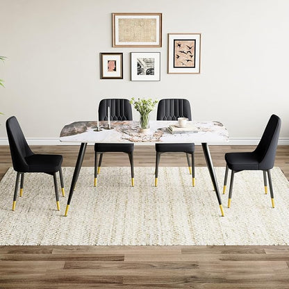 Table and Chairs Set of 4, Dining Room Table Set for 4, Sintered Stone Kitchen Table Top and Modern Chairs Set of 4 for Kitchen Dining Room