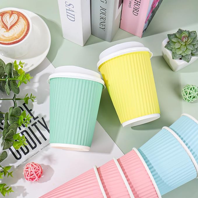 Whaline 100 Pcs Spring Pastel Color Disposable Coffee Cups - Image 3