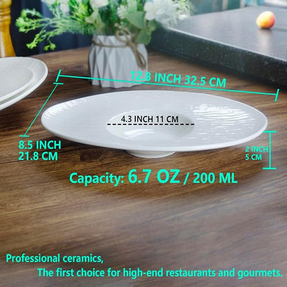 Soup Plates Fine Soup bowls Set of 4, 12.8 Inch Ceramics Oval Rimmed Small - Image 2