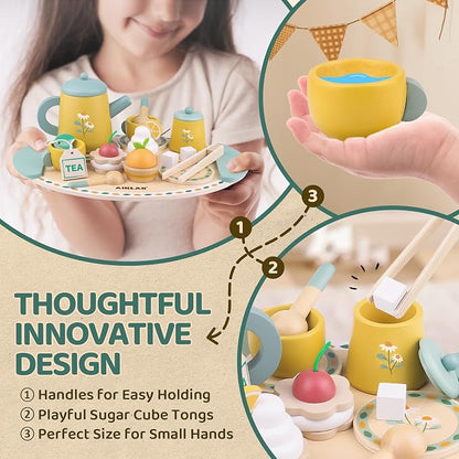 Tea Sets for 3-5 Girl Birthday Gift 3 Year Old Princess Party | Wooden Play - Image 3