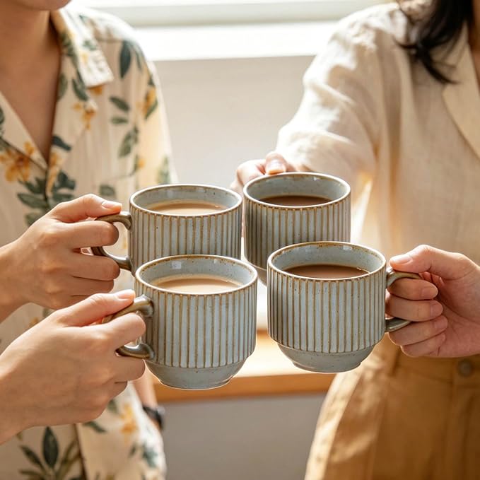 HASENSE Stackable Coffee Mugs, 15 Oz Ceramic Coffee Mugs - Image 4