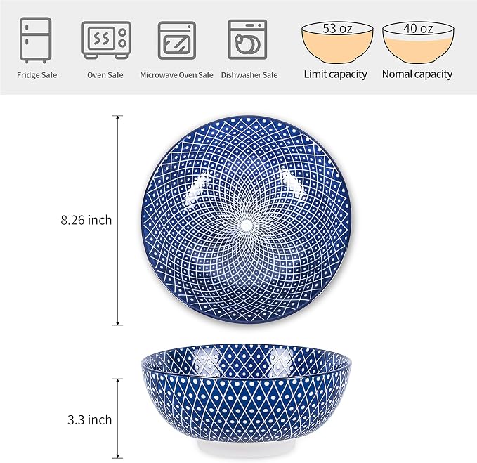 Selamica Ceramic Large Salad Bowls Set, 53 OZ Pho Bowls 8 Inch Soup Bowls - Image 2