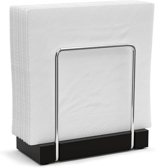 Napkin Holder for Table, Bamboo Iron Standing Napkin Dispenser for Kitchen Dining Table Farmhouse Cocktail Picnic Rustic Wood Holders for Mail Bills Suitable for All Dining Room Decors Silvery & Black