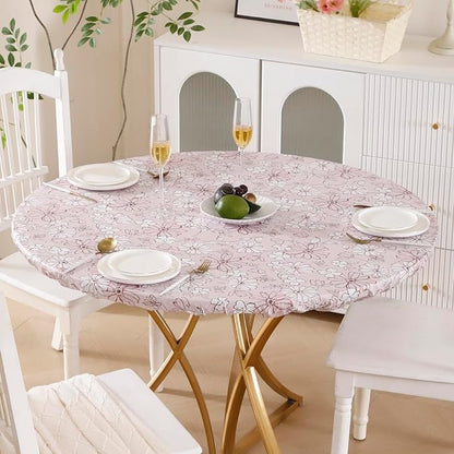 Walrus Round Vinyl Fitted Tablecloth with Flannel Backing Elastic Edge Design Table Cover Waterproof Oil-Proof PVC Table Cloth Stain-Resistant Best for 57"-66" Round