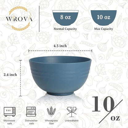 Wrova Small Wheat Straw Bowls Sets of 6,Dishwasher Safe and Microwave Safe Snack Bowls 10oz,Alternative Handy Plastic Bowls Reusable for Snack and Ice Cream. Blue