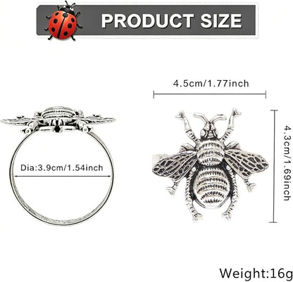 Bee Napkin Rings Set of 12 Antique Silver Metal Bumblebee Napkin Holders - Image 3