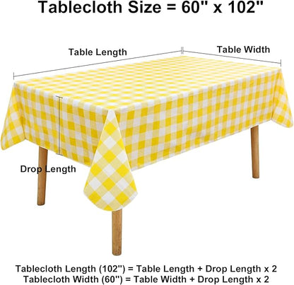 misaya Rectangle Waterproof Vinyl Table Cloth, Buffalo Flannel Backed Tablecloth, Wipeable Plastic Table Cover for Dinner, Kitchen, Outdoor (60" x 102", Yellow and White)
