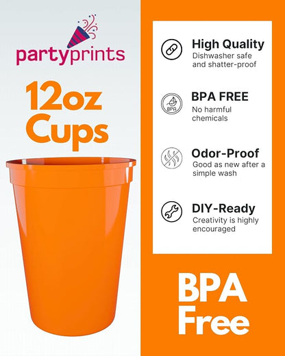 PartyPrints 10 Pack Small 10 to 12 oz Orange Reusable Blank Plastic Cups - Image 3