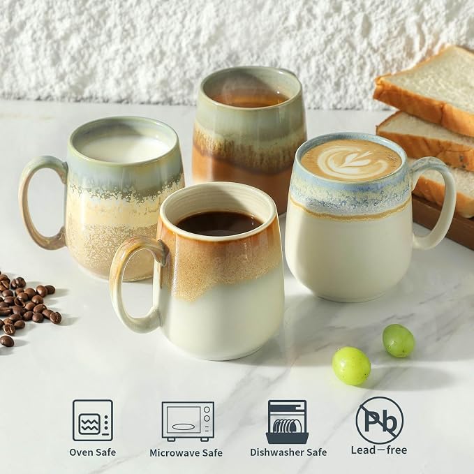 HASENSE Ceramic Coffee Mugs Set of 4, 16 oz Large Reactive Glaze Mugs | - Image 6