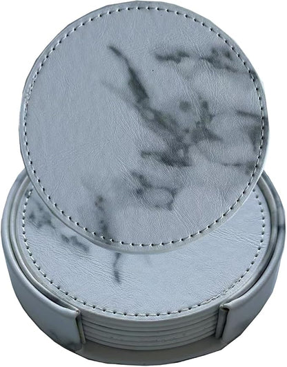 Set of 6 Leather Coasters, Round Coasters by PACEKONER