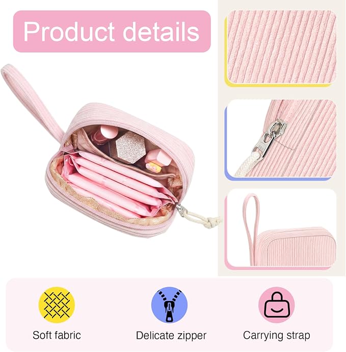 Corduroy Period Pouch for Women, Cute Sanitary Pad Pouch - Image 3