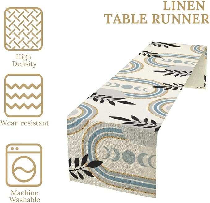 YCness Boho Mid Century Abstract Table Runner Modern Sun Moon Phase Minimalist - Image 5