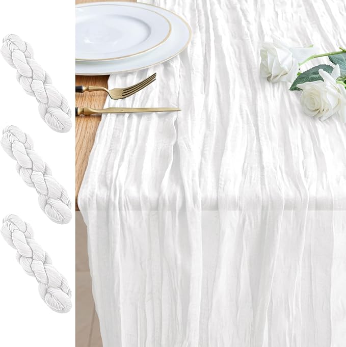 Cheesecloth Table Runner 10FT 3Pcs Ivory Boho Gauze Rustic Sheer Runners | by Xiomot