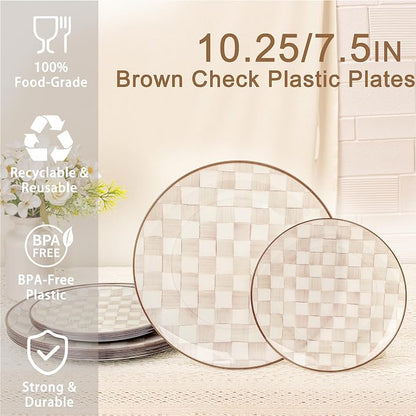 U-QE 20PCS Plastic Brown Plates - Image 2