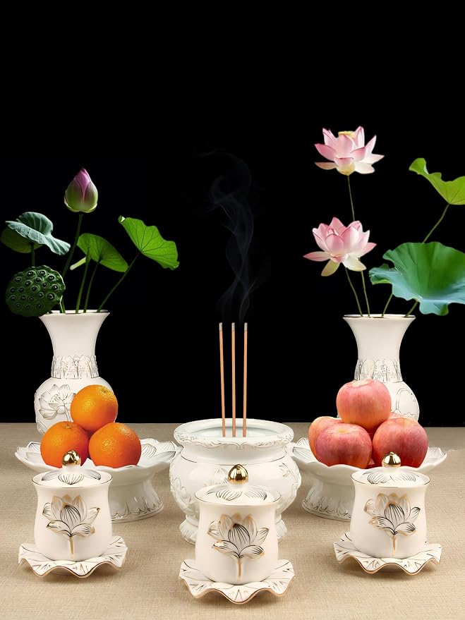 QINLANG White Buddha Water Cup, Ceramic Holy Water Offering Cup - Image 3