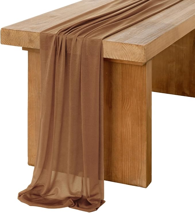 Ling's Moment 14Ft Brown Sheer Chiffon Like Table Runner | Rust Tablecloth by LingsMoment