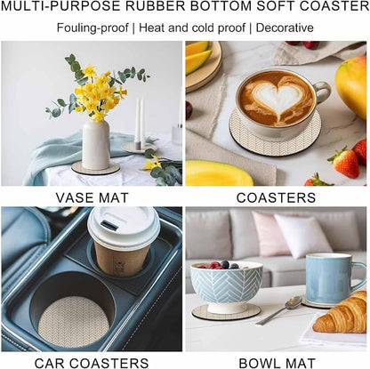 Simple Line Linen Texture Coasters Set of 6, Non-Slip Cup Coaster Mat - Image 6