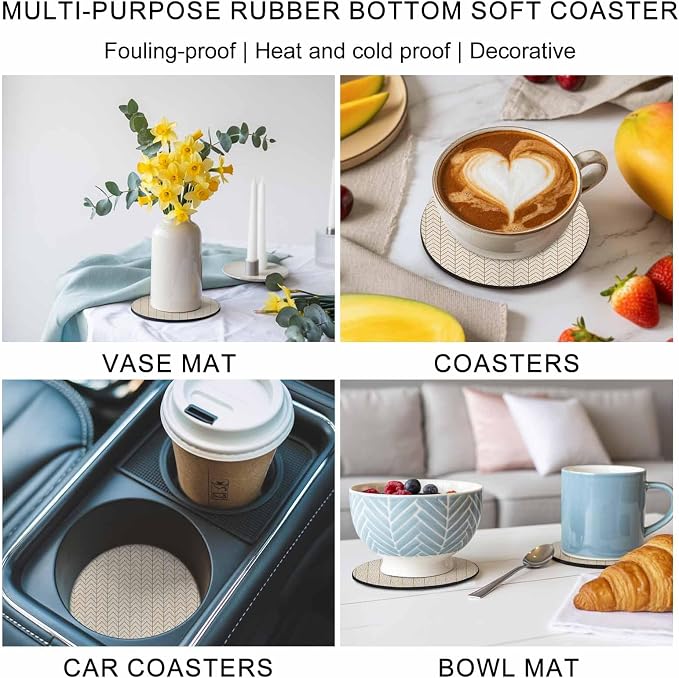 Simple Line Linen Texture Coasters Set of 4, Non-Slip Cup Coaster Mat - Image 6