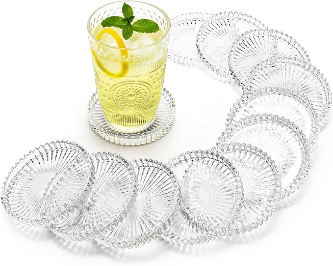 Elsjoy 12 Pack 4 Inch Modern Clear Coaster Set, Round Pillar Candle Holder by Elsjoy