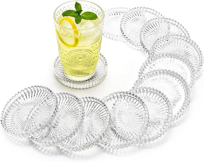 Elsjoy 12 Pack 4 Inch Modern Clear Coaster Set, Round Pillar Candle Holder by Elsjoy