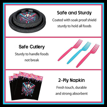 Yungyan 24 Sets Ice Cream Drip Baseball Party Supplies Disposable Ice-cream Drip Baseball Paper Plates and Napkins Forks Summer Sports Party Baby Shower Decoration Tableware Dinnerware for Women Men