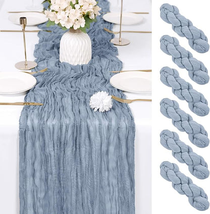 6 Pack Dusty Blue Cheesecloth Table Runner 17x108 Inch Semi Sheer Boho Gauze by Unknown