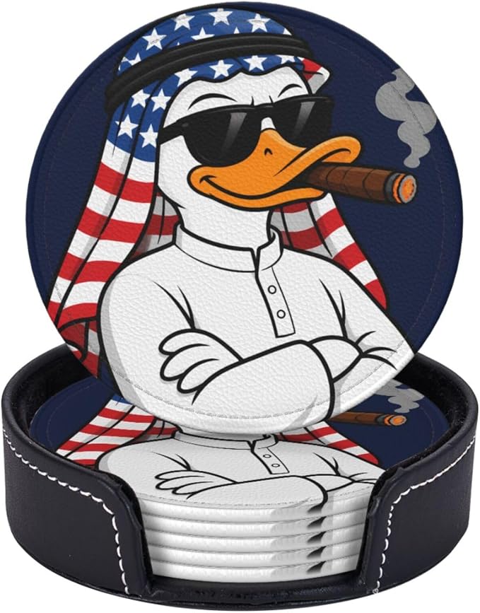 Cool Americana Cartoon Duck Leather Coasters Set of 6 by NeuKim