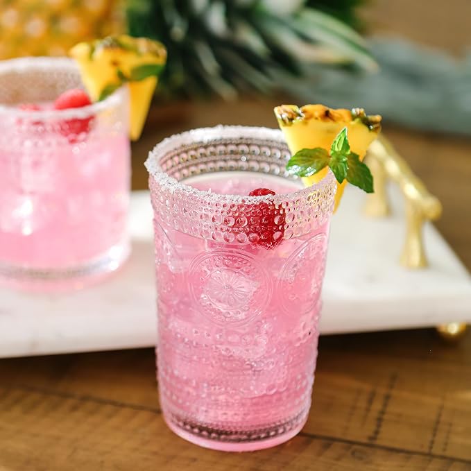 Hobnail Beaded Floral Clear Drinking Glasses Set of 6, Vintage Glassware Set by - Image 3