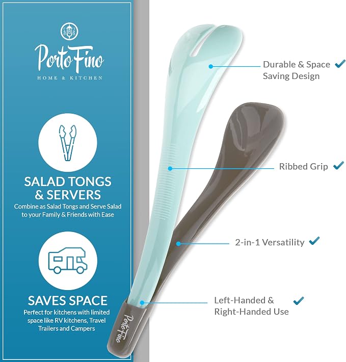 PortoFino Salad Tongs for Serving, Salad Serving Utensils, 2 in 1 Salad Tosser - Image 5