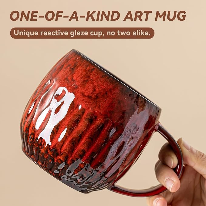 Crimson Surge Ceramic Coffee Mug - 21 oz Unique Reactive Glaze Coffee Cup - Image 2