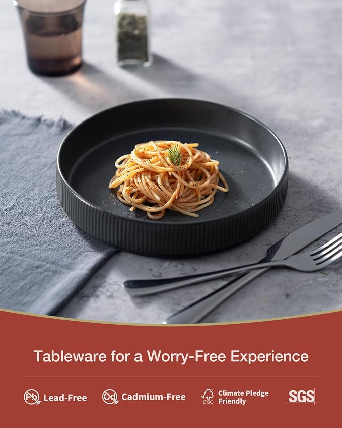 famiware Star 8.25" Pasta Bowls Set of 8, Bowl Plates, Matte Dark Charcoal | - Image 3