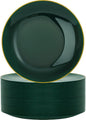 Nervure 100Pcs Green and Gold Plastic Plates - 10.25inch Disposable Green Dinner Plates - Heavy Duty Plastic Plate Ideal for Wedding & Party