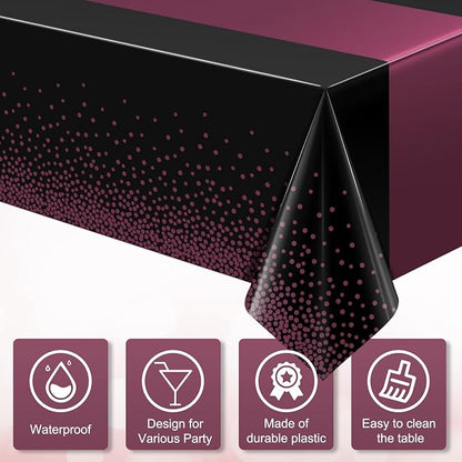 3Pcs Black and Maroon Purple Tablecloth Party Decorations, Plastic Black Table - Image 3