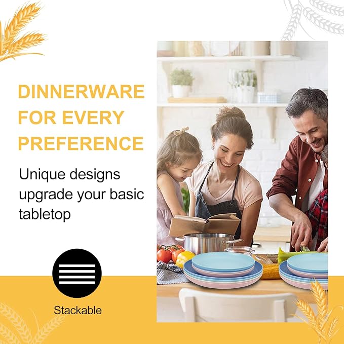 Rubtlamp Wheat Straw Plates and Bowls sets, Reusable Plastic Plate Set - Image 4
