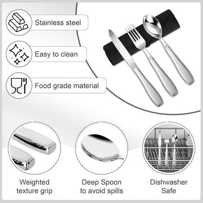 Weighted Utensils for Hand Tremors and Parkinson's Patients-Adaptive Utensils-3 Piece Set Weighted Silverware for Elderly, Arthritis, Weak Hand Grip.Gifts for Parkinsons Patients