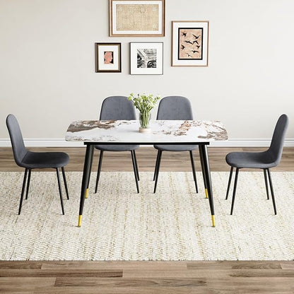 5 Piece Dining Table Set,4 Chair Dining Table Set, Sintered Stone Kitchen Table Top and Modern Chairs Set of 4 for Kitchen Dining Room, Small Space