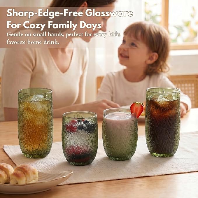 Green Drinking Glasses Set of 12, 12 Oz Highball & 10 Oz Cocktail Glasses - Image 6